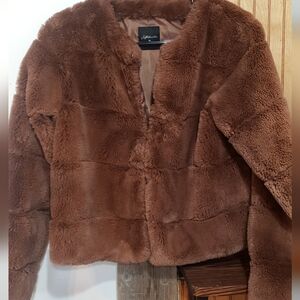 Faux Fur Women Med Brown Cropped Open Or Latch Jacket,old Money,vintage